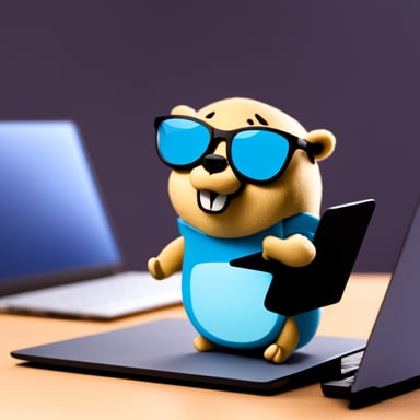Go Blue Gopher with glasses and laptop