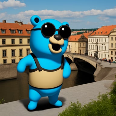 Create an image of Go Blue Gopher as a golem from Prague.