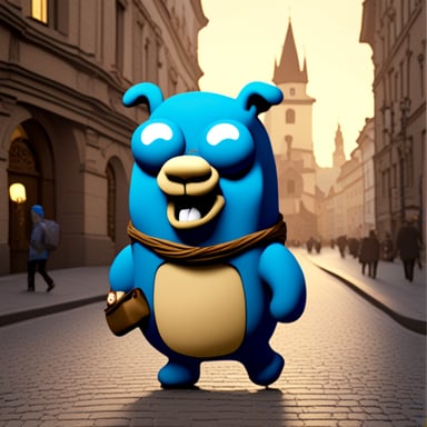 Create an image of Go Blue Gopher as a golem from Prague.