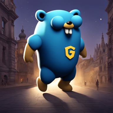 Create an image of Go Blue Gopher as a golem from Prague.