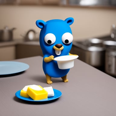 Go Blue Gopher washing some plates with a sponge.