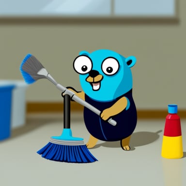 Go Blue Gopher cleaning the house