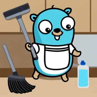 Go Blue Gopher cleaning the house