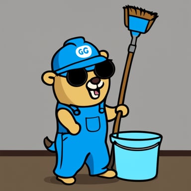 Go Blue Gopher cleaning with a mop and a bucket.