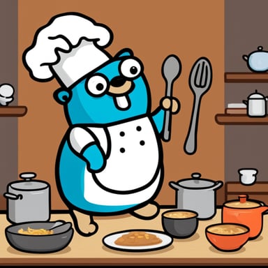Go Blue Gopher with a chef's hat, a large spoon, and a cooker.