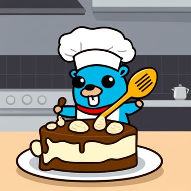 Go Blue Gopher with a chef's hat, a large spoon, and a cooker.