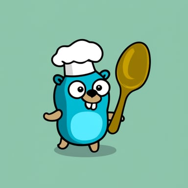Go Blue Gopher with a chef's hat, a large spoon, and a cooker.