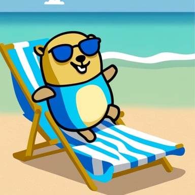 Go Blue Gopher sunbathing on a beach chair.
