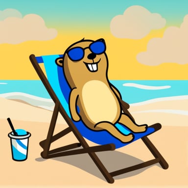 Go Blue Gopher sunbathing on a beach chair.