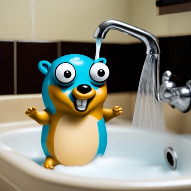Go Blue Gopher taking a shower with lots of soap.