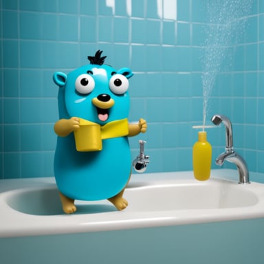 Go Blue Gopher taking a shower with lots of soap.