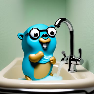 Go Blue Gopher taking a shower with lots of soap.