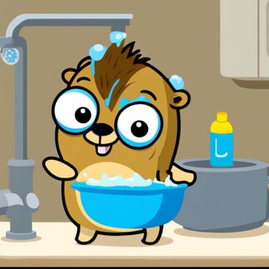 Go Blue Gopher washing his hair.