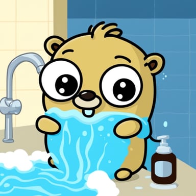 Go Blue Gopher washing his hair.