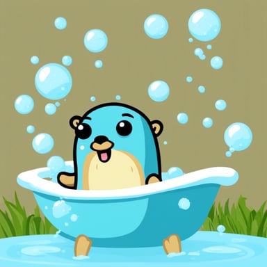 Go Blue Gopher taking a bath with lots of bubbles.