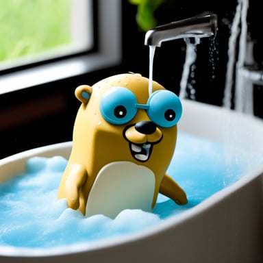 Go Blue Gopher taking a foam bath.