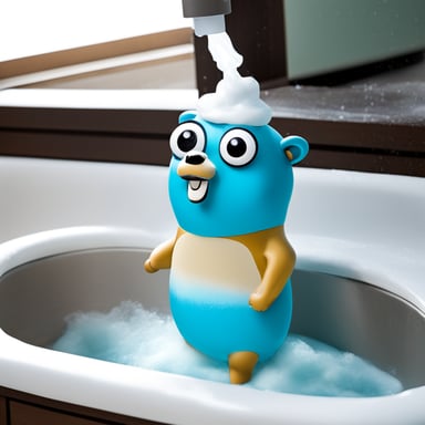 Go Blue Gopher taking a foam bath.